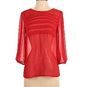 LOFT Red Sheer Blouse